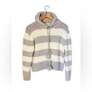 Harper Heritage Emry Hooded Boucle gray and white striped Cozy sweater Sz M